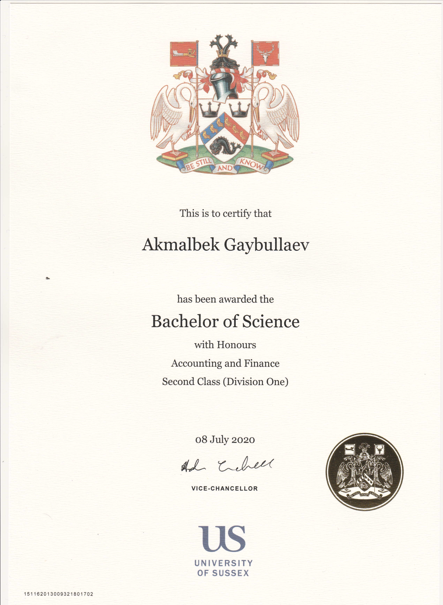University of Sussex Degree — Akmalbek Gaybullaev